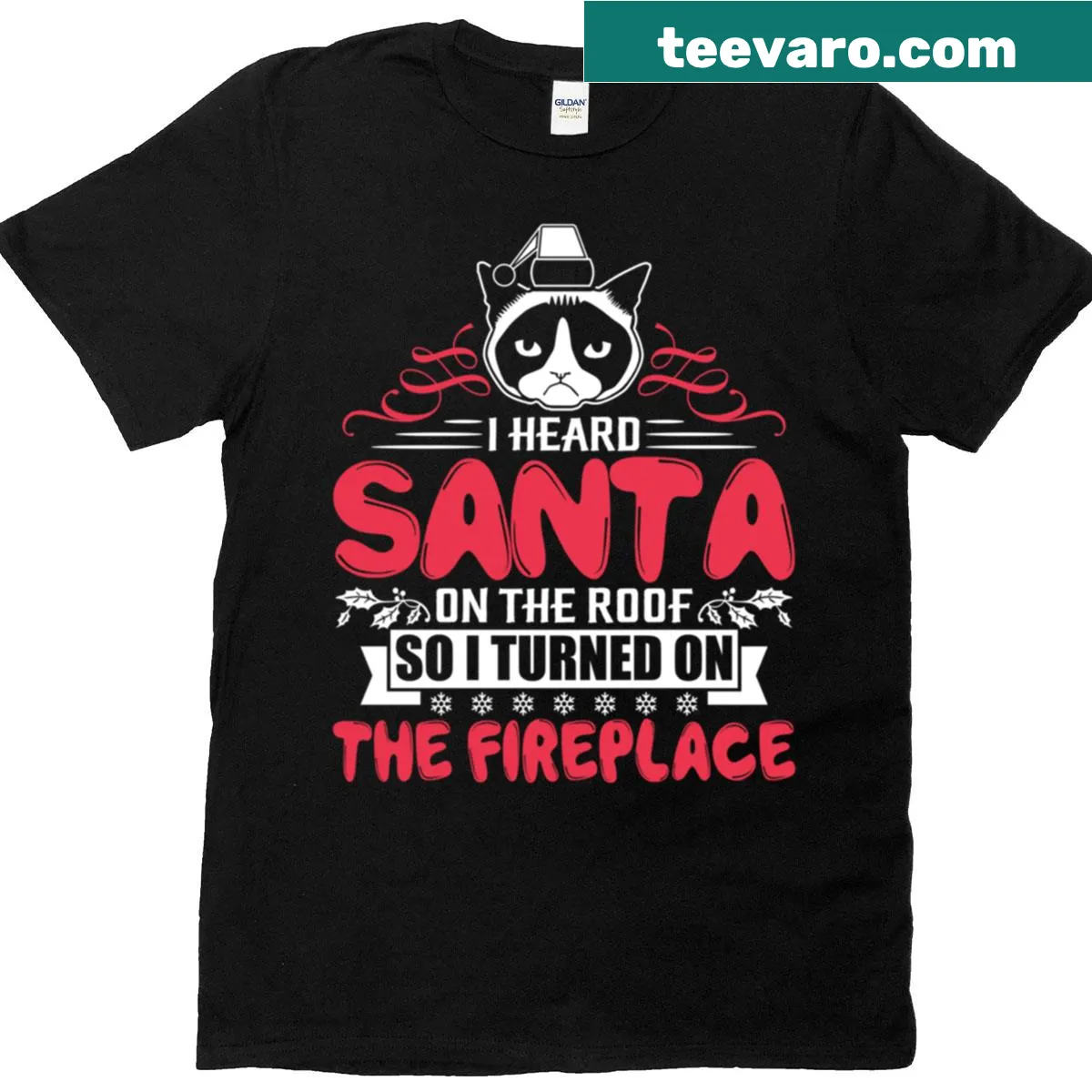 Charming Christmas cat graphic with festive text — on a men's t-shirt