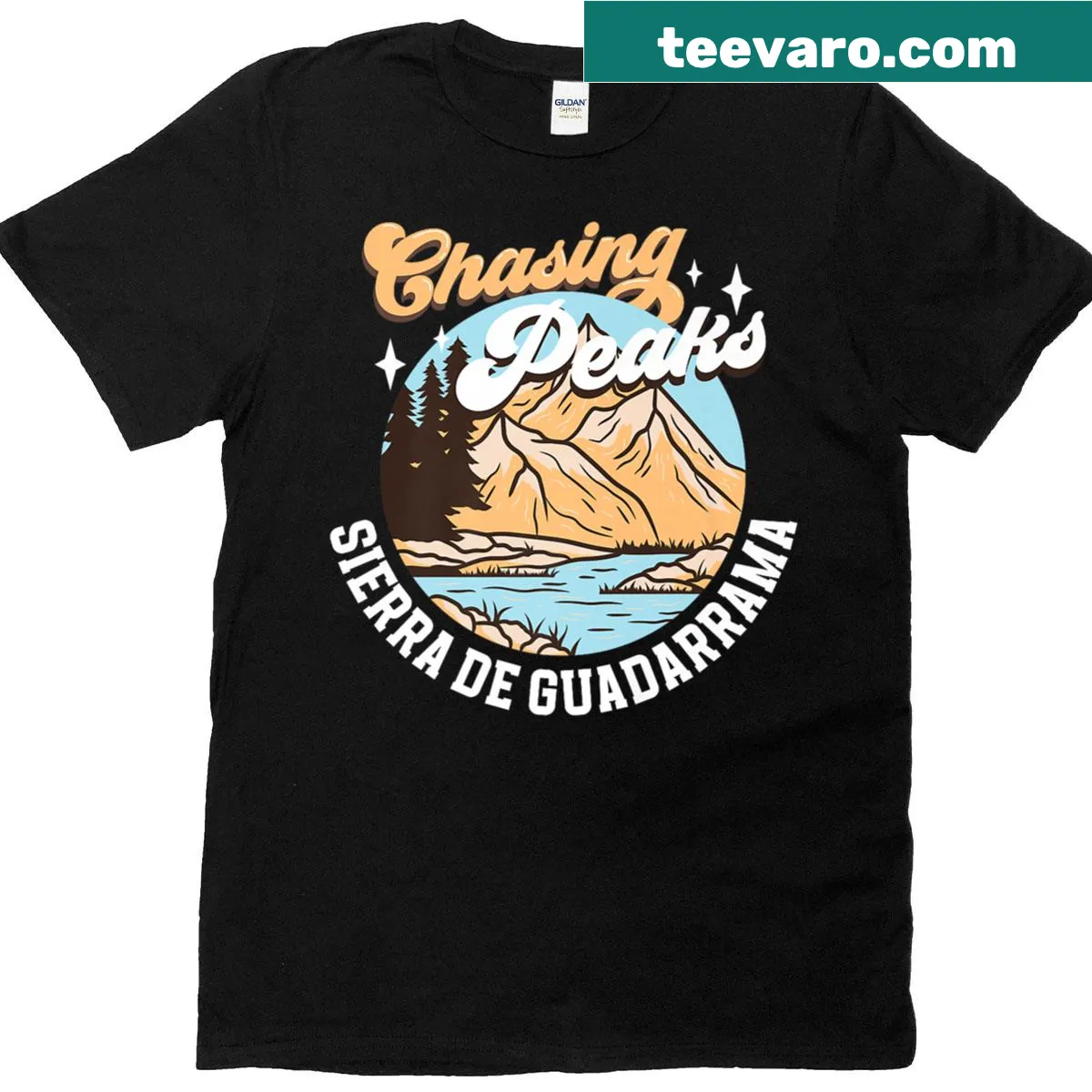 Illustrated design of Sierra De Guadarrama mountain peaks — on a men's t-shirt