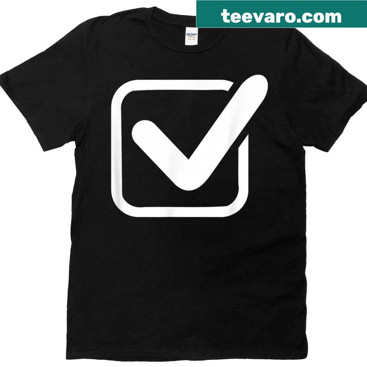 Minimalist T-shirt with a check mark logo — on a men's t-shirt