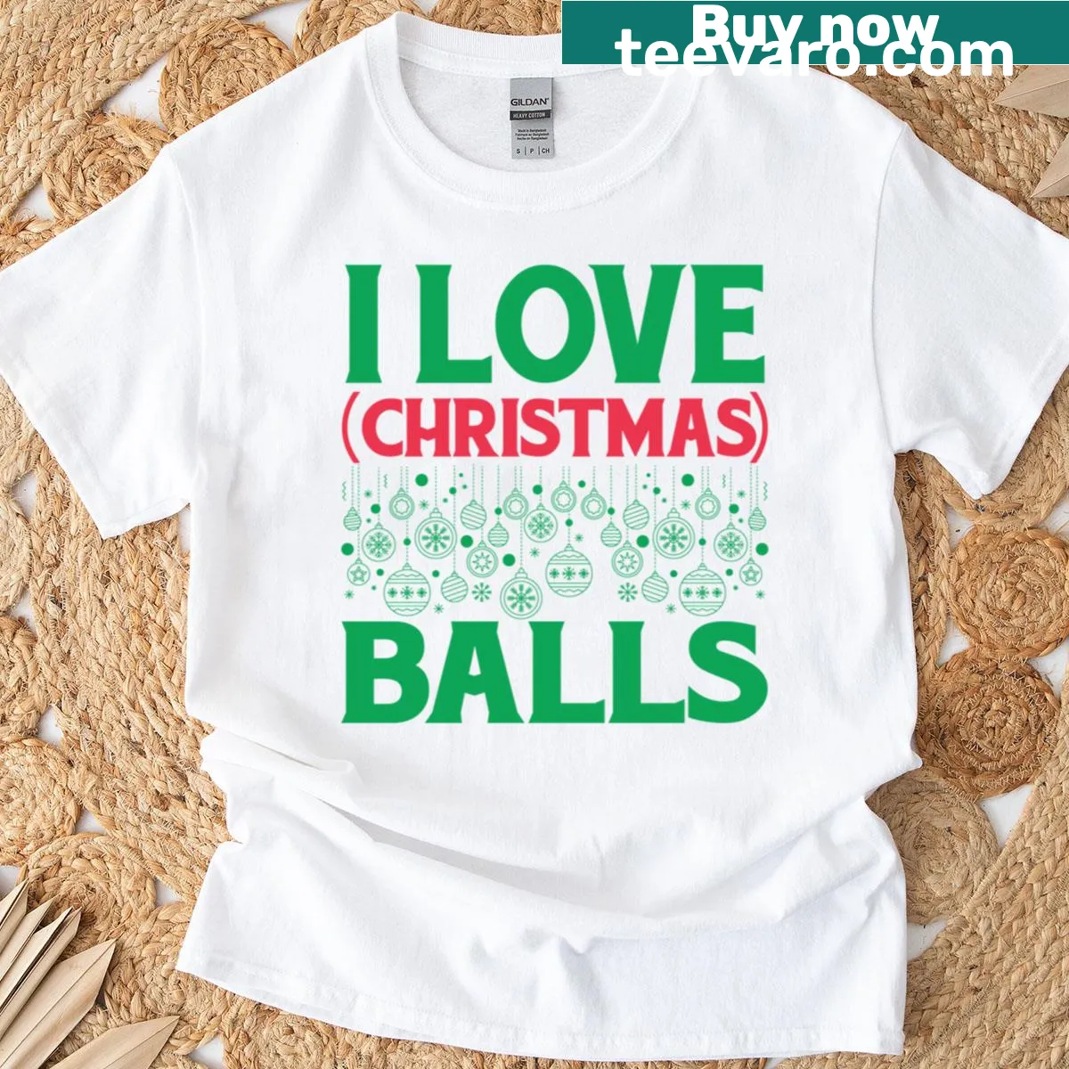 Playful Christmas Ball t-shirt with fun typography — on a men's t-shirt