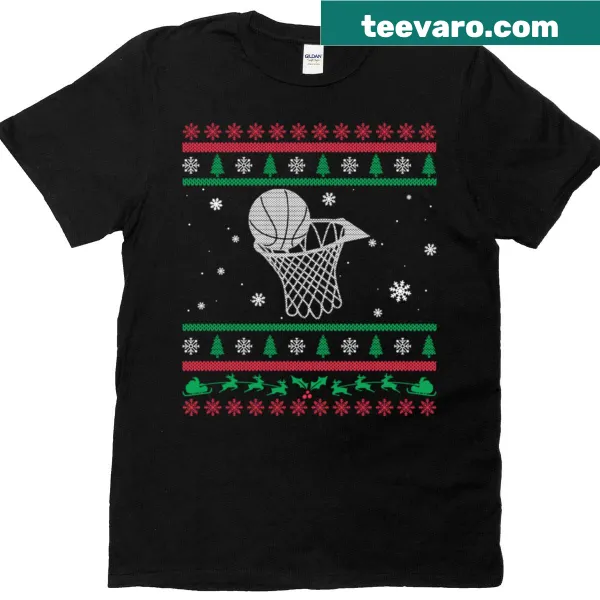 Playful basketball-themed Christmas graphic on a T-shirt