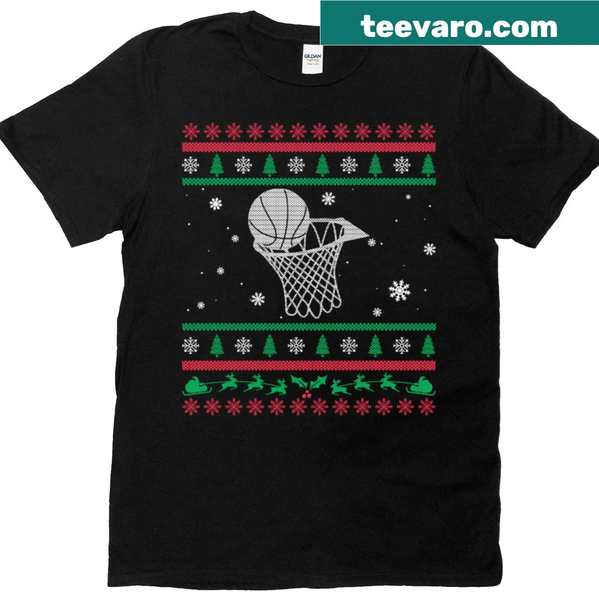 Playful basketball-themed Christmas graphic on a T-shirt — on a men's t-shirt