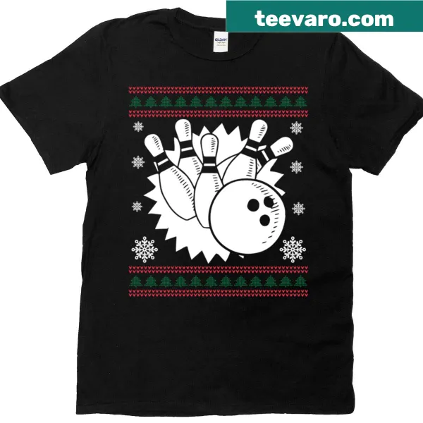 Festive bowling-themed graphic for Christmas on a T-shirt