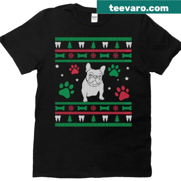 Cute Bulldog Christmas t-shirt with festive illustration