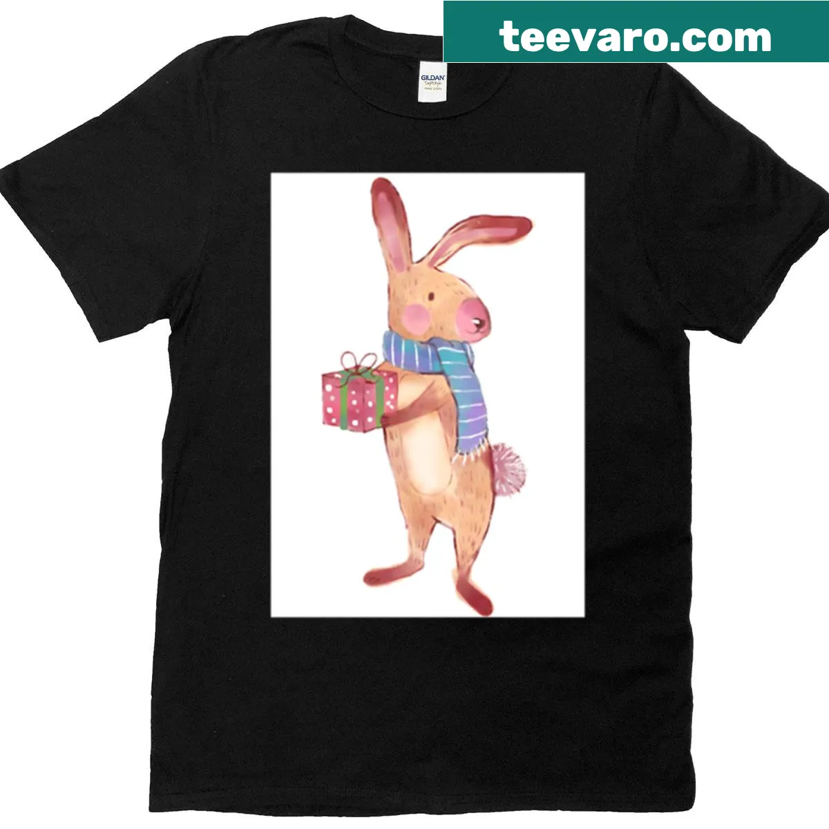 Oversized t-shirt with a cute Christmas bunny illustration — on a men's t-shirt