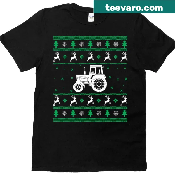 Christmas T-shirt with a tractor decorated for the season