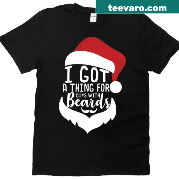Oversized t-shirt featuring humorous text about guys with beards for Christmas