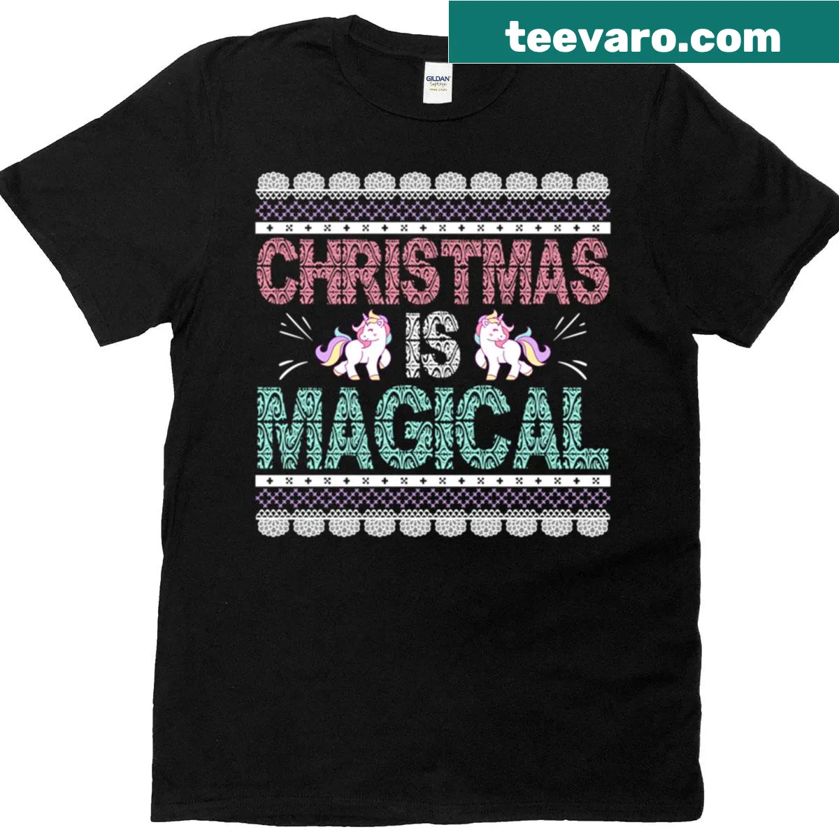 T-shirt with 'Christmas Is Magical' text for the holiday season — on a men's t-shirt