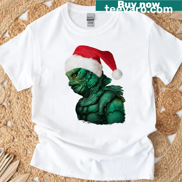 Whimsical Christmas creatures illustration on oversized T-shirt