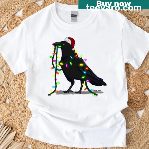 Festive Christmas crow illustration on T-shirt