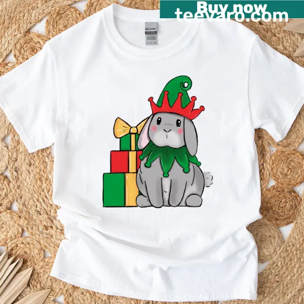 Oversized T-shirt with a cute Christmas elf bunny graphic