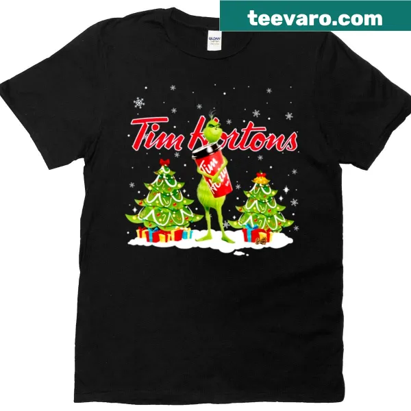 Christmas shirt featuring G-rinch design and Tim Hortons theme