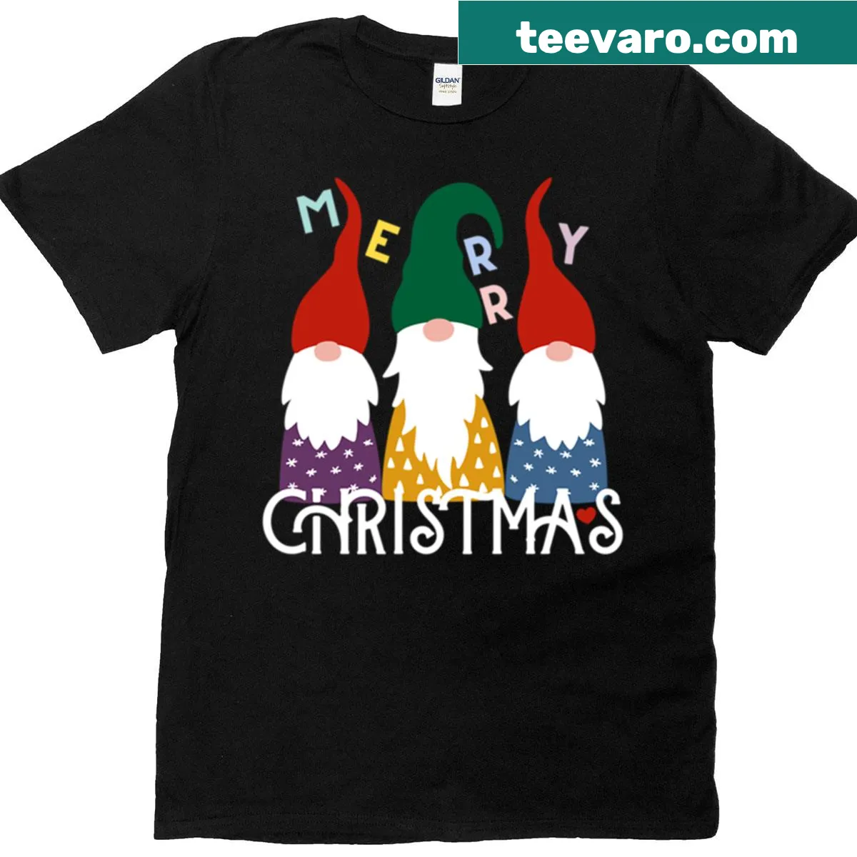Cute Christmas gnomes illustrated on a festive t-shirt — on a men's t-shirt