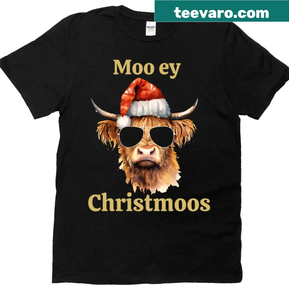 Christmas shirt featuring a Highland cow design — on a men's t-shirt