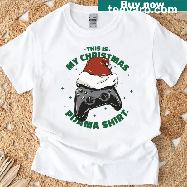 Christmas-themed joystick illustration on a T-shirt