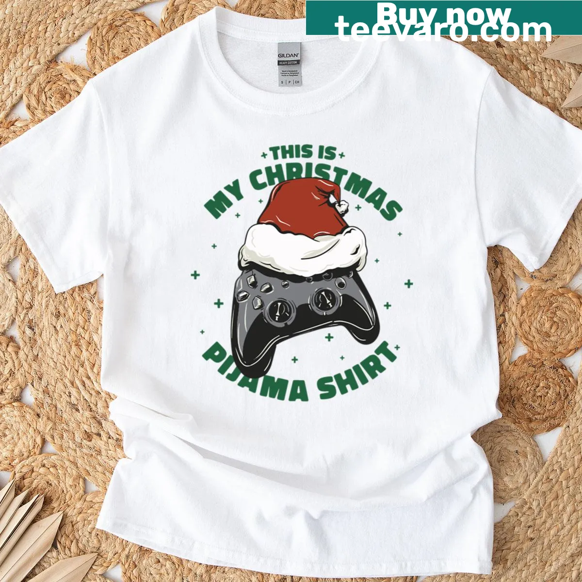 Christmas-themed joystick illustration on a T-shirt — on a men's t-shirt