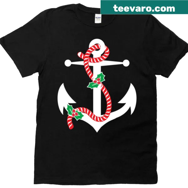 Nautical anchor design with holiday elements on T-shirt