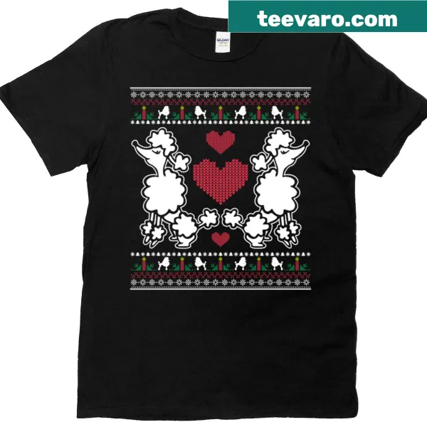 Illustration of a poodle in a Santa hat on a Christmas t-shirt