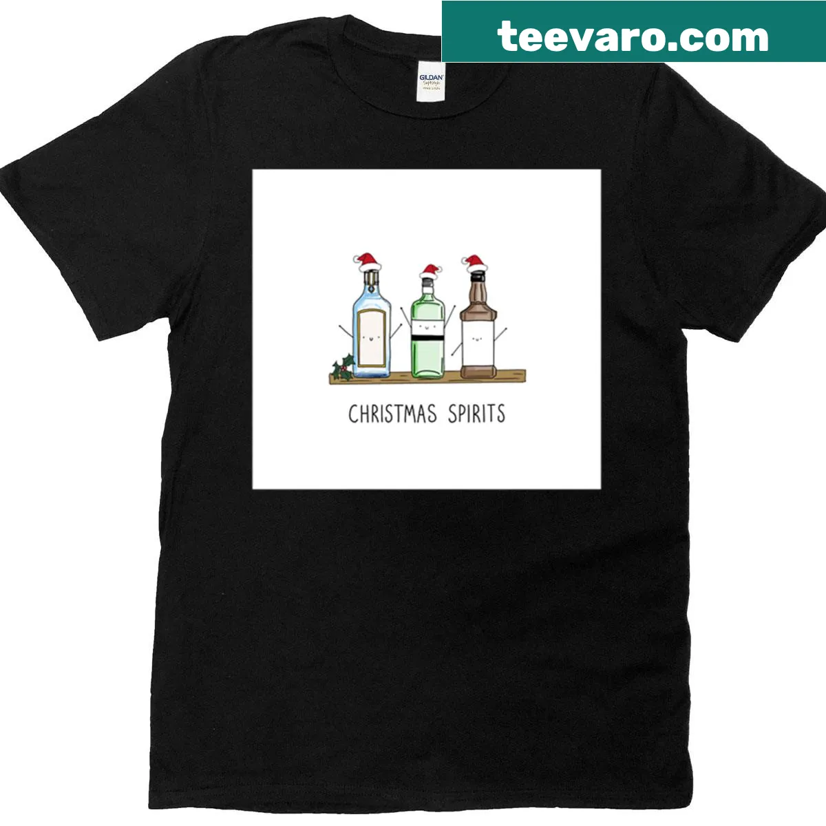Playful illustrations of Christmas spirits on a t-shirt — on a men's t-shirt