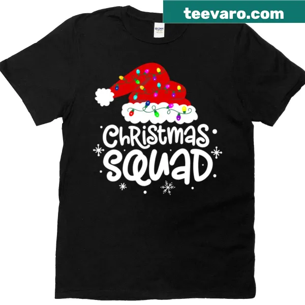 Matching family Christmas shirt with Santa hats and lights design