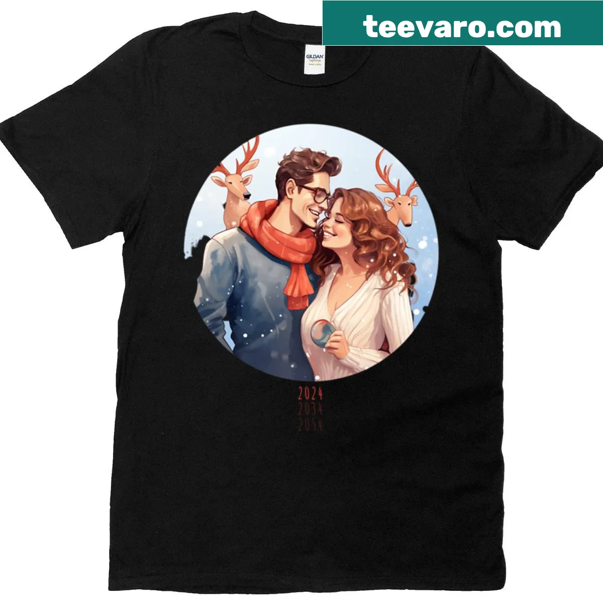 T-shirt with a charming Christmas deer motif design — on a men's t-shirt