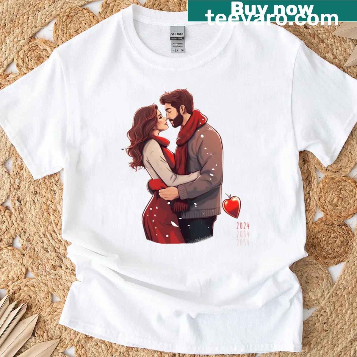 Oversized Christmas shirt with loving snow-themed text — on a men's t-shirt