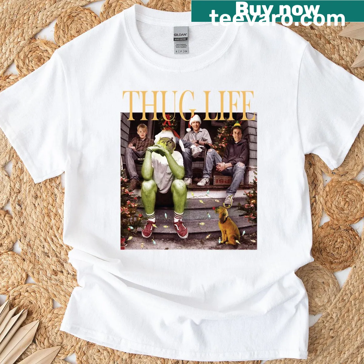 T-shirt with 'Christmas Thug Life' graphic design — on a men's t-shirt