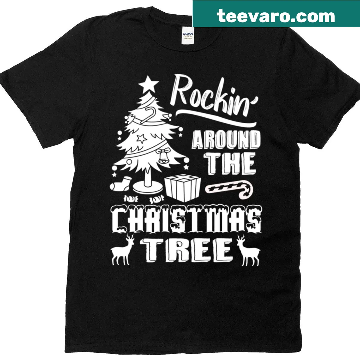 Playful oversized Christmas tree T-shirt with festive design — on a men's t-shirt