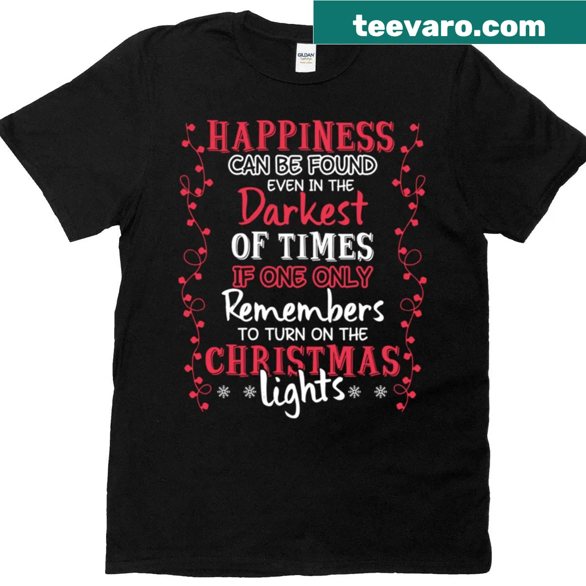 T-shirt with the phrase 'Turn On The Christmas Lights' and light illustrations — on a men's t-shirt