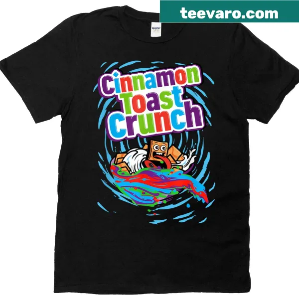 Cartoon-style Cinnamon Toast Crunch surfing logo T-shirt