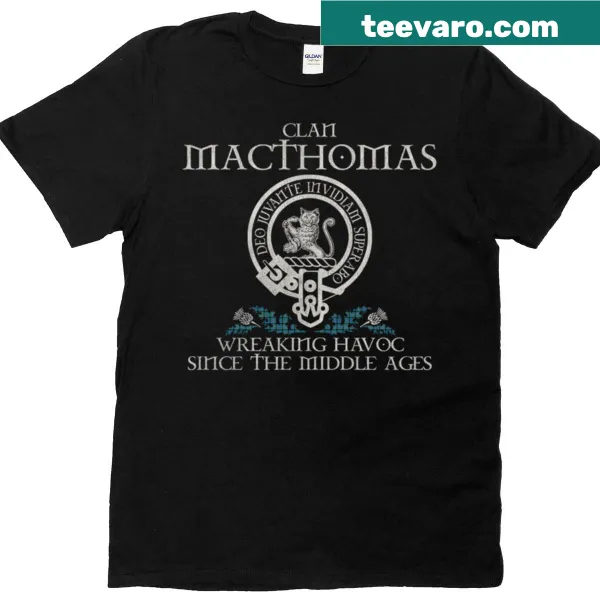 Vintage Clan Macthomas crest with thistle design on T-shirt