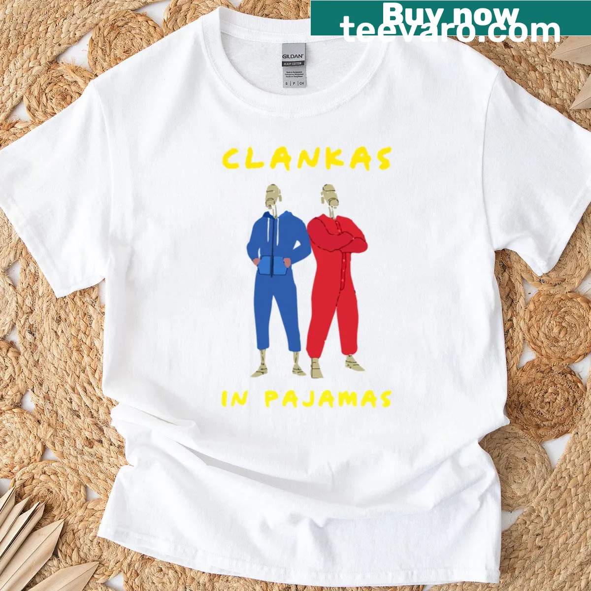Funny cartoon graphic featuring 'Clankas in Pajamas' meme — on a men's t-shirt