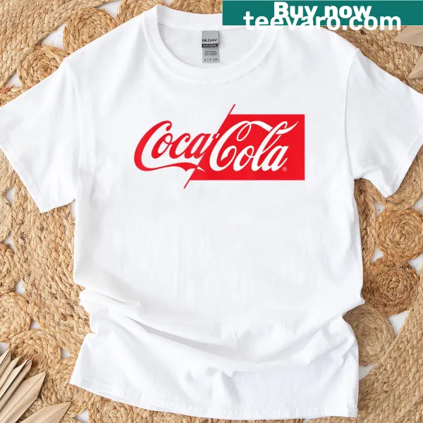 Coca Cola t-shirt with half red and half white logo design
