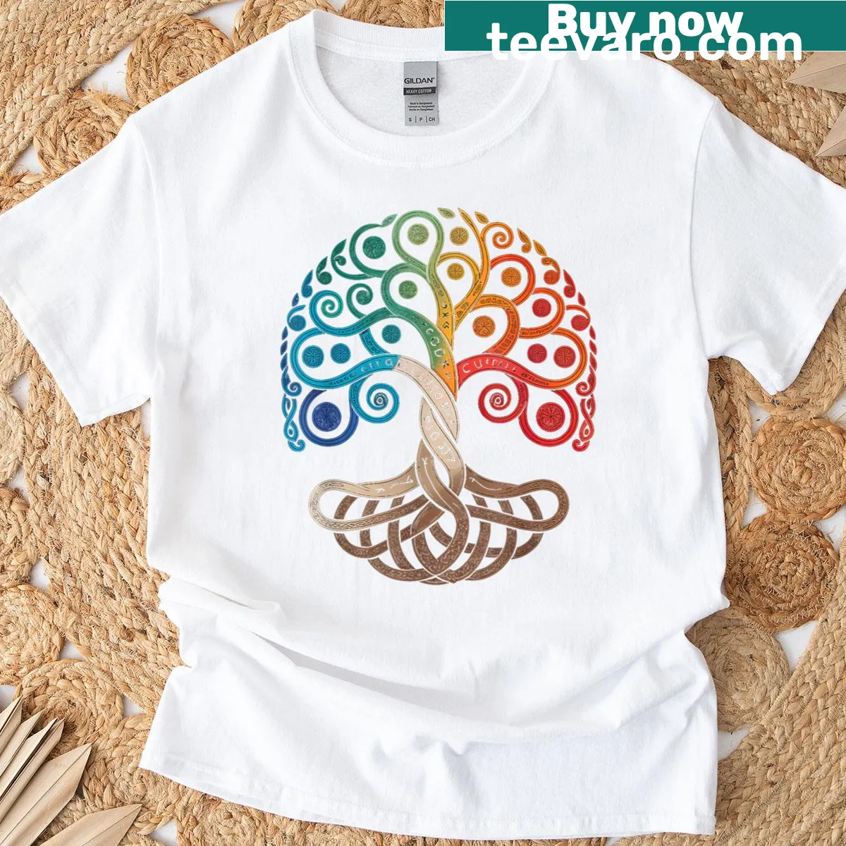 Tree of Life T-shirt featuring Norse mythology elements — on a men's t-shirt