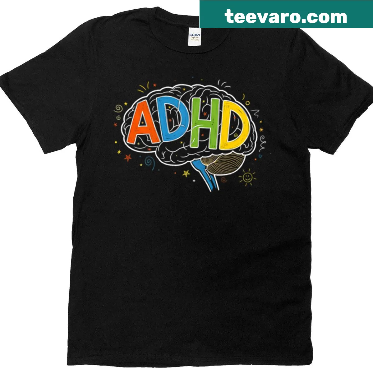Chalkboard art illustration representing ADHD and neurodiversity — on a men's t-shirt