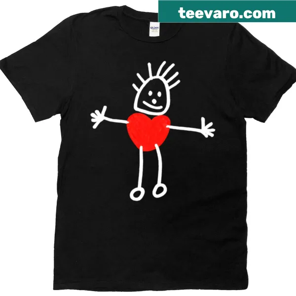 Stick figure art with love heart design on a T-shirt