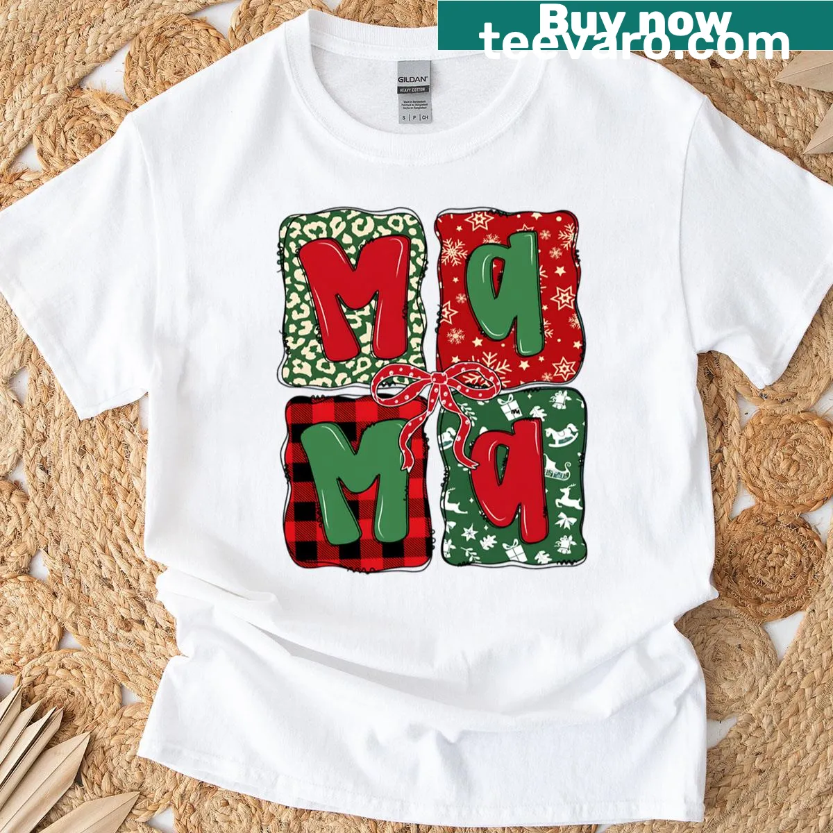 Whimsical hand-lettered design celebrating Christmas motherhood — on a men's t-shirt
