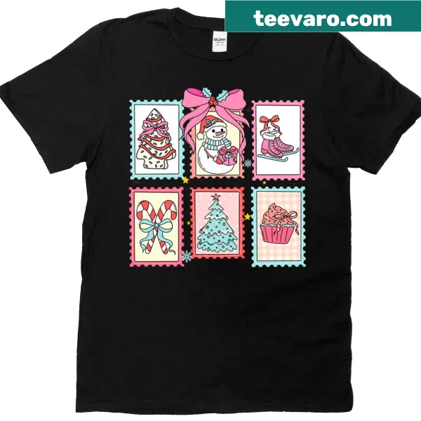 Coquette-style Christmas T-shirt with festive design