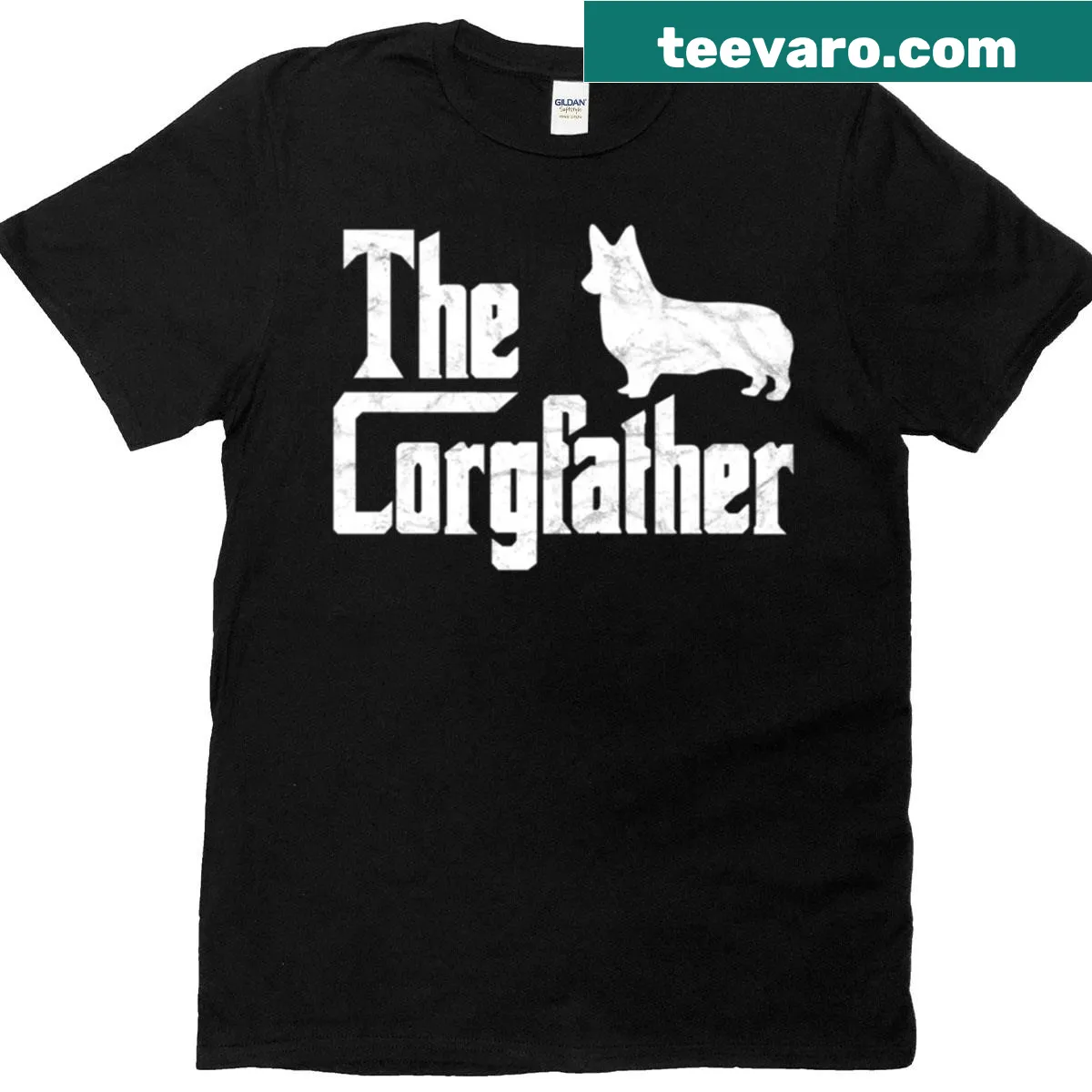 Vintage-style Corgi Dad t-shirt with humorous Corgfather design — on a men's t-shirt