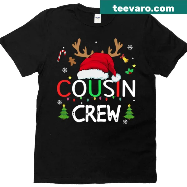 Cousin Crew Christmas T-shirt with reindeer and Santa design