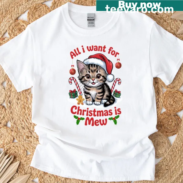 Cute Christmas cat design with Santa hat and festive text