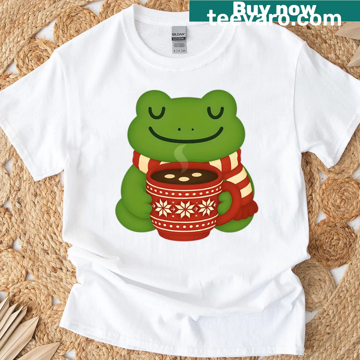 Cute frog graphic with hot chocolate for winter — on a men's t-shirt