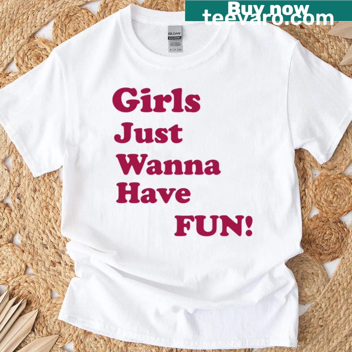Girls Just Want To Have Fun text design on a music-themed t-shirt — on a men's t-shirt