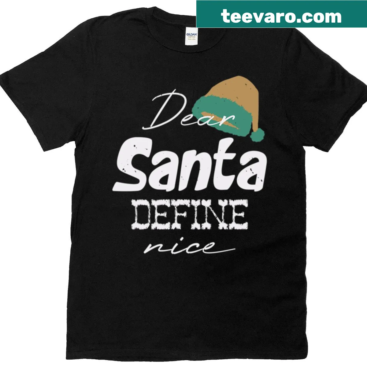 Funny Christmas t-shirt with the phrase Dear Santa Define Nice — on a men's t-shirt