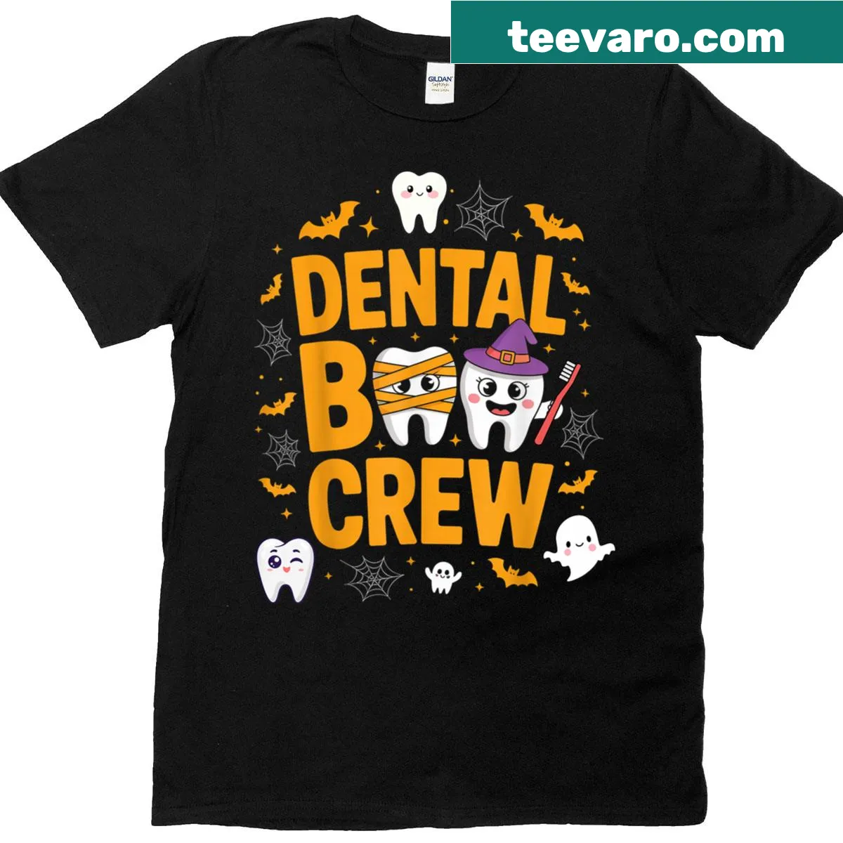 Funny Halloween t-shirt with a ghostly tooth graphic for kids — on a men's t-shirt