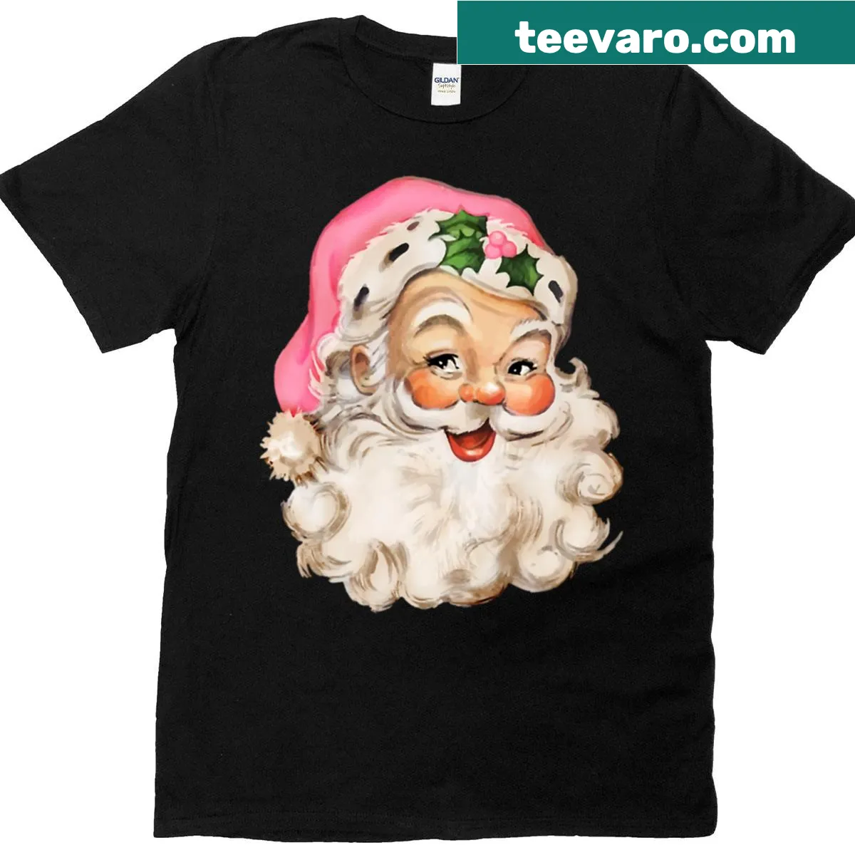 Vintage distressed Santa Claus graphic on a pink t-shirt — on a men's t-shirt