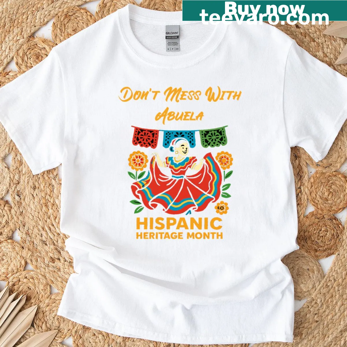 Bold t-shirt honoring strong Latina grandmothers with text design — on a men's t-shirt