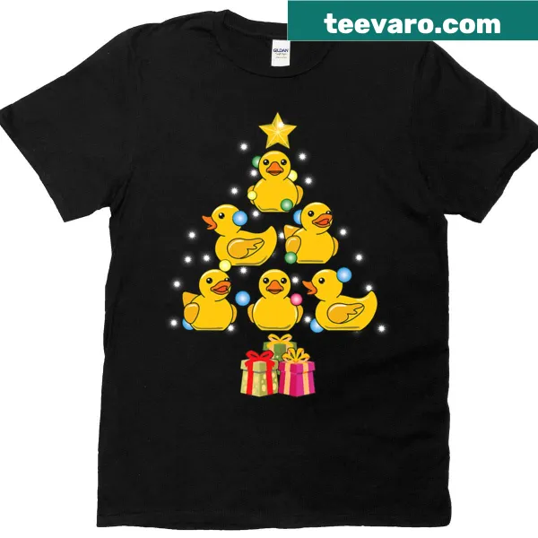 Funny duck illustration among Christmas tree decorations