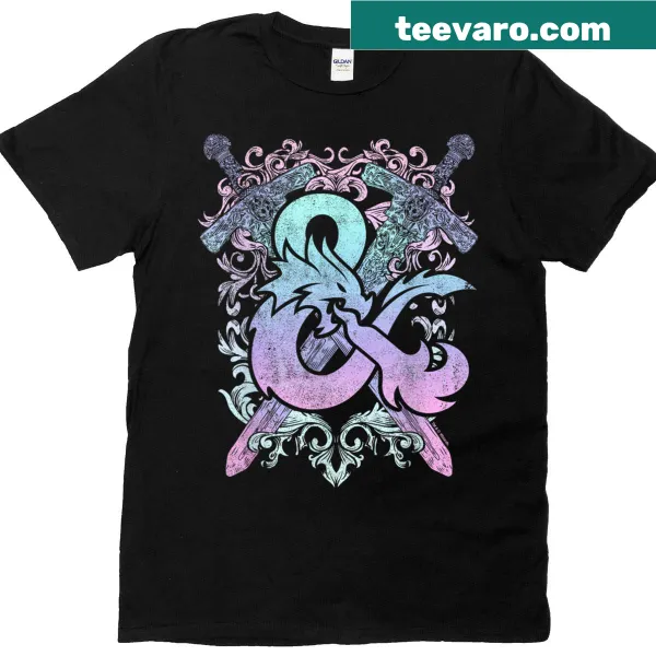 T-shirt featuring the Dungeons & Dragons ampersand logo in pastel colors