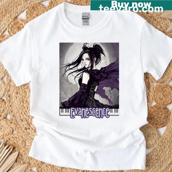 Anime-inspired Amy Lee graphic on Evanescence T-shirt